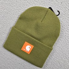 Carhartt Beanie Hat Cap Green Mens OS Outdoors Work Stretch Rubber Patch NWT