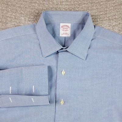 Brooks Brothers Makers Mens 17 34.5 Blue Non-Iron French Cuff Dress Shirt