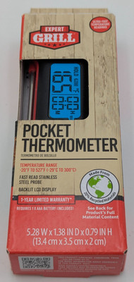 Expert Grill Pocket Digital Instant Read Meat Grilling Thermometer Red