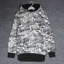 Y2K Mens Hoodie Small Gray AOP Grunge Skater Streetwear Southpole Type