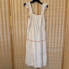 LC Lauren Conrad Cream Dobby Tiered Midi Dress Ruffle Strap Rickrack Trim Large