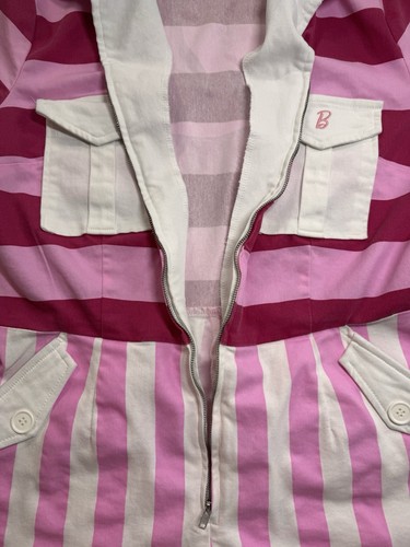 Barbie x Unique Vintage Mattel Romper Women’s Medium Pink And White Pockets - Picture 4 of 12