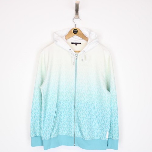 Michael Kors Blue and White Ombré Logo Full Zip Cotton Hoodie Jumper - Picture 2 of 6