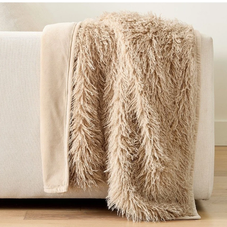 Pottery Barn глубокий синий монгольский искусственного меха бросить одеяло новый - Изображение 2 из 4