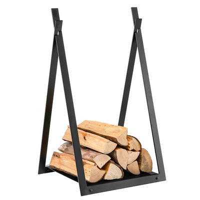 Triangle Fireplace Rack Decorative Log Storage Holder with Raised Base Black