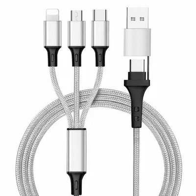 6in1 Ladekabel USB-A/Type-C/8-Pin/Micro USB 1.2m Al-Gehäuse, Nylon ummantelt...
