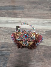 Savanna Faux Pearl/Gem Embellished Hardshell Evening Bag Beaded Tulle Gold Satin