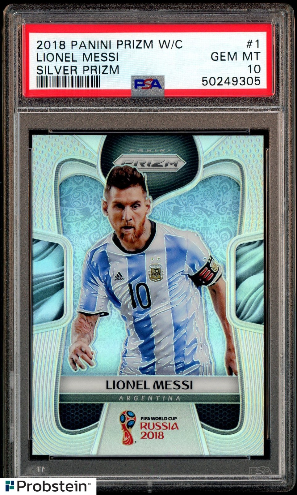 2018-19 Panini Silver Prizm World Cup Soccer #1 Lionel Messi Argentina PSA 10