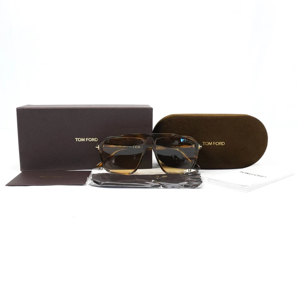 Tom Ford Autari TF1209 Aviator Sunglasses in Havana Shiny Acetate With T-Logo