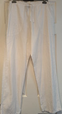 Women White Cotton Drawstring Beach Pants, Elastic Waist, Size S, Pockets