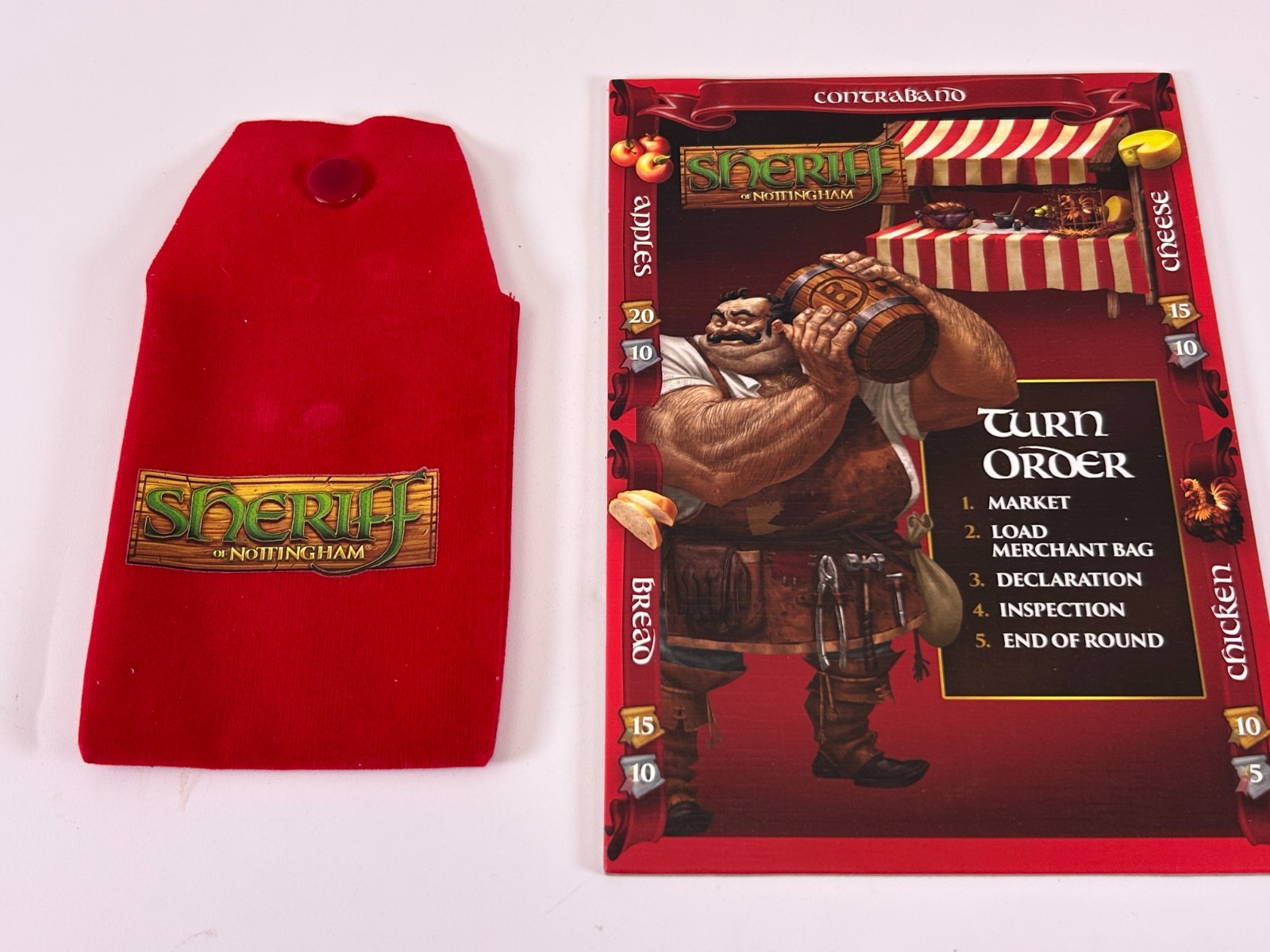 Red Merchant Card & Bag Sheriff Of Nottingham Board Game Replacement Pieces