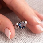 Hexagon Cut Natural Alexandrite Solitaire Ring 14K White Gold Plated Silver