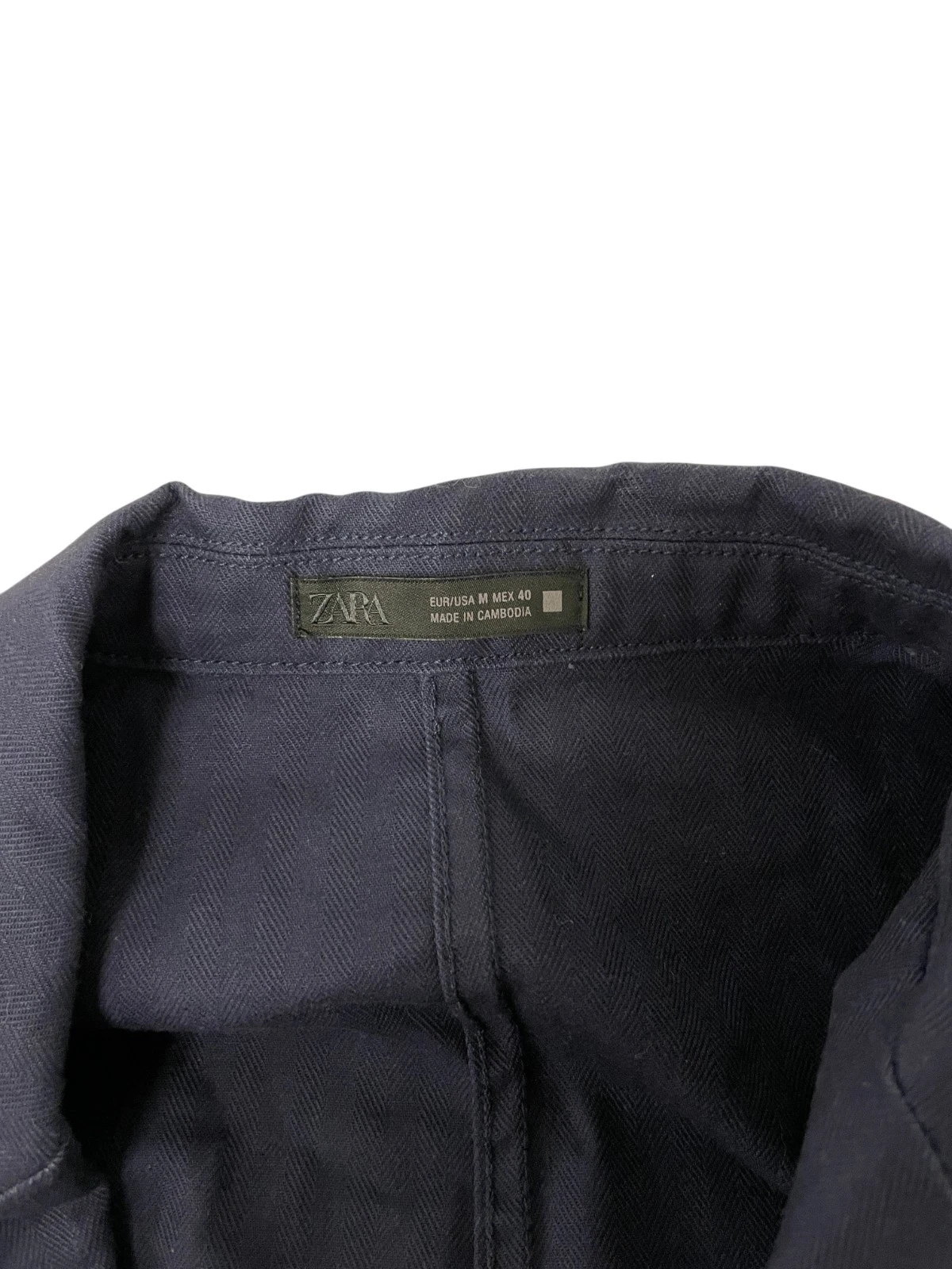 Zara Mens Textured Herringbone Overshirt Blazer M Navy Blue 5070/700 NWT - product detail image 7