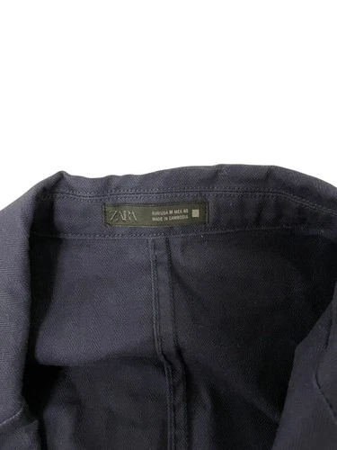 Zara Mens Textured Herringbone Overshirt Blazer M Navy Blue 5070/700 NWT image 7