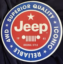Open Road Brands Jeep Round Embossed Metal Sign - Vintage Jeep Sign for Garage
