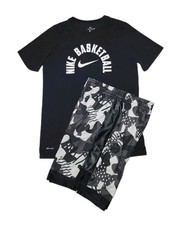 Nike Dri-fit Youth Large Black "Basketball" Logo T-shirt  Graphic Shorts Set