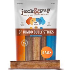6-inch Jumbo Bully Sticks 6 Pack Single Ingredient, Extra Thick Pizzle Stic...