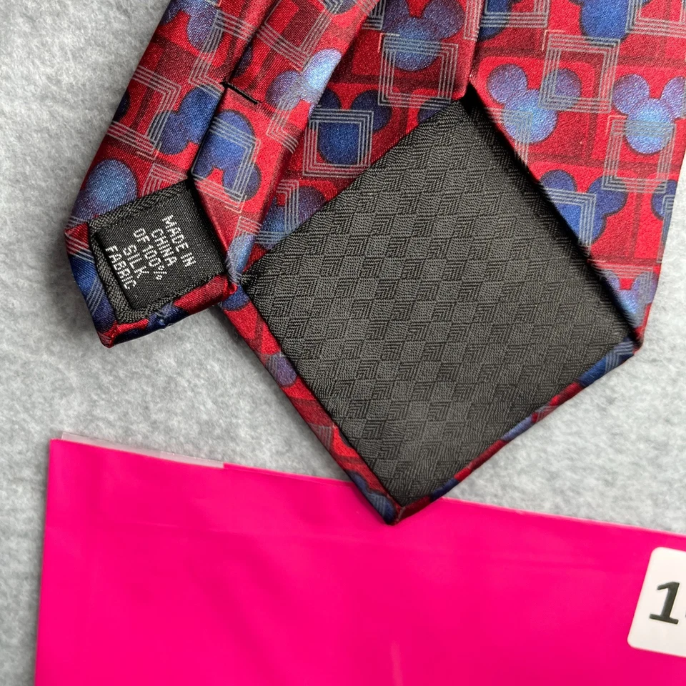 Corbata Walt Disney World Mickey Mouse Logo Estampado Seda Rojo Azul Foto 4 de 4