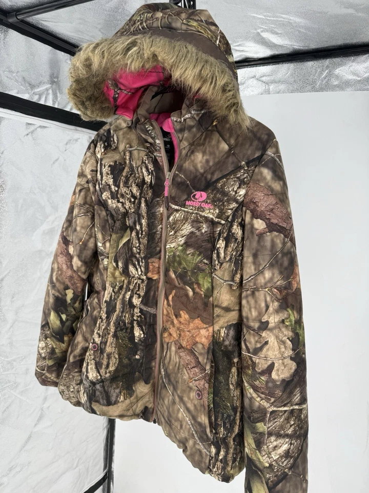 Chaqueta de Caza Mossy Oak Camuflada Para Mujer Grande Rosa Forrada Piel Abrigo con Capucha Exterior Foto 3 de 4