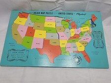 Vintage Playskool 48 State Wood Inlaid United States Map Puzzle *INCOMPLETE*
