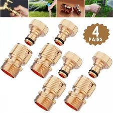 🔥4 Pairs Garden Hose Quick Connector Brass 3/4" GHT Thread Water Hose Adapter