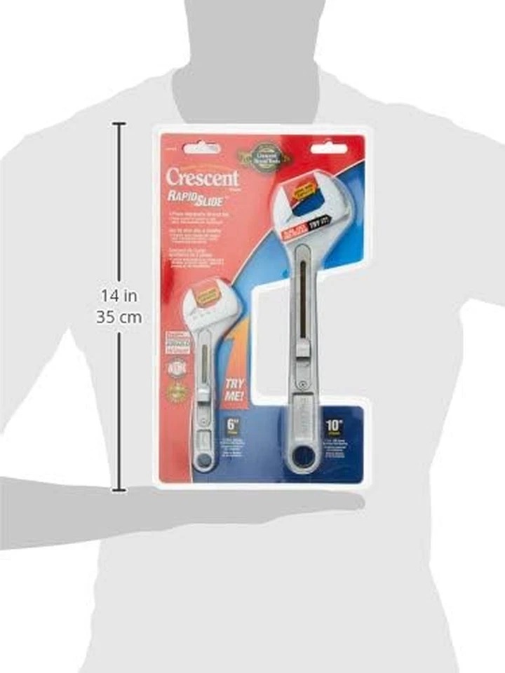 Crescent Rapidslide Adjustable Wrench Set 6" & 10" AC610RS, Black 2 Pc. - Image 3 of 4