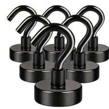 6pcs black magnet hooks, 25 pound strong magnet Hooks, heavy Duty epoxy coating*