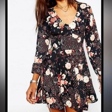 Abercrombie & Fitch Black Chiffon Floral Flare Skater Festival Mini Dress S $89