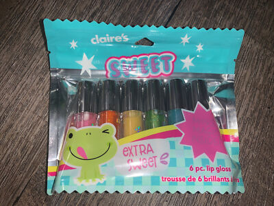 Claire s Rainbow 6 pc glitter sweet treat lipgloss set frog bag package