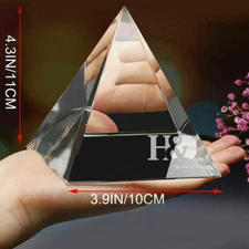 Large Clear Crystal Glass Pyramid 3.9" Healing Ornament Office Decor Gift 100MM