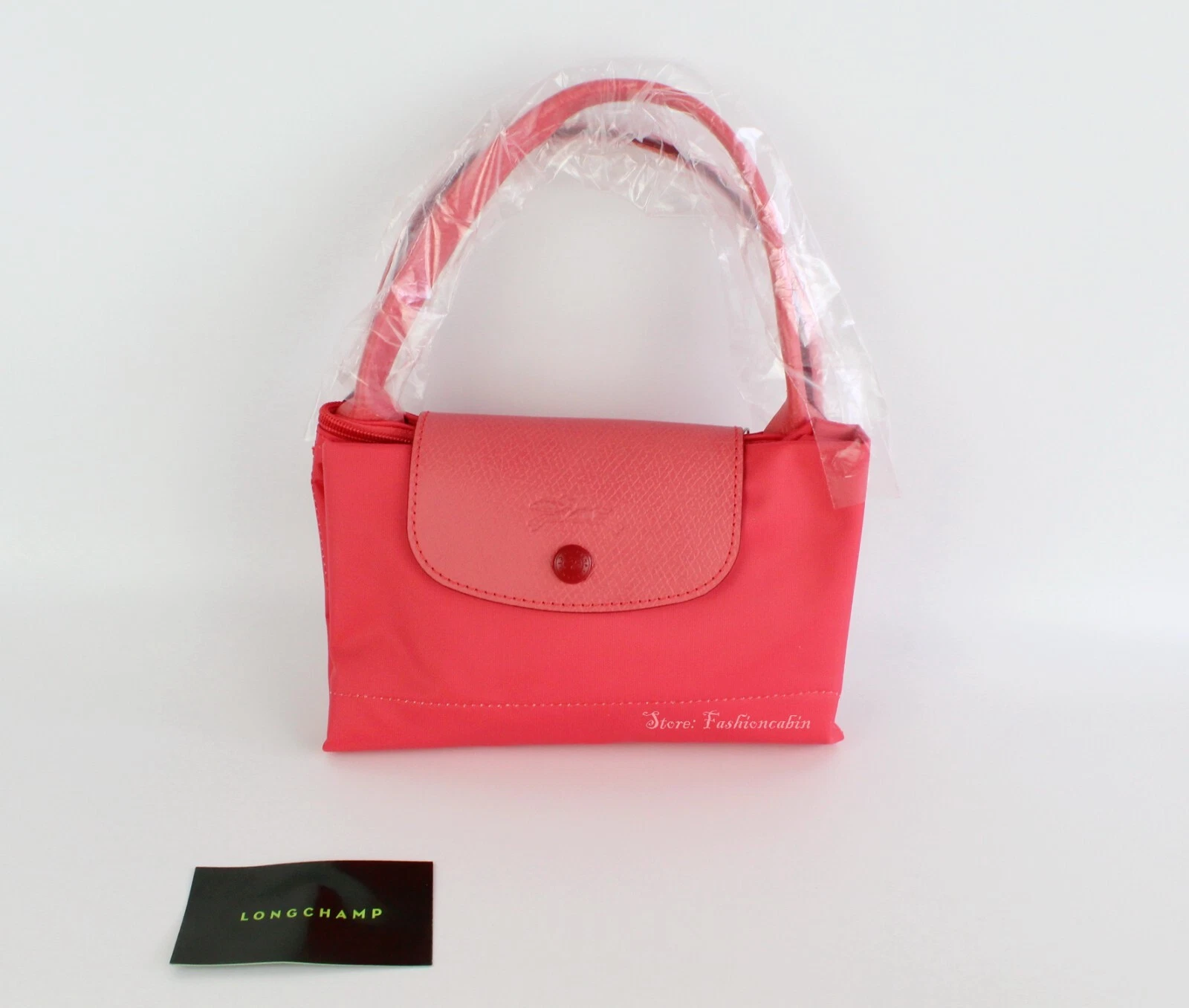 Borsa tote nuova con etichette Longchamp Medium Le Pliage Club finitura pelle POMEGRANTE prezzo al dettaglio $155