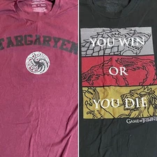 Lot of (2) Adult XL Game Of Thrones T-Shirts Targaryen You Win Or You Die HBO TV