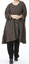 Plus Size Brown/beige Striped 2 Pockets Jersey A-line Long Jacket Size 28-34