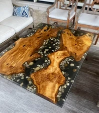 48" x 36" Unique Epoxy Resin Wooden Coffee Centerpiece - Artistic Decor