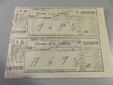 Paar Lotto-Empfangsscheine 100 Lire 14.04.1956 Lotterie Nazionali