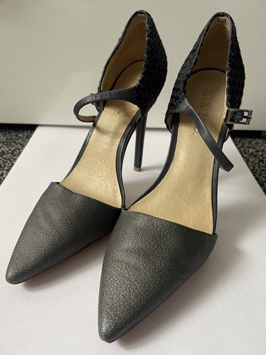 L.A.M.B Gwen Stefane Heels Womens 8M Blue Grey D'orsay Pumps Pointed Toe Buckle - Picture 5 of 15