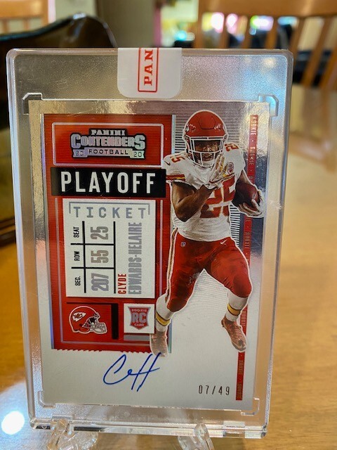 2020 Contenders Playoff rookie auto Clyde Edwards-Helaire variation #112 7/49