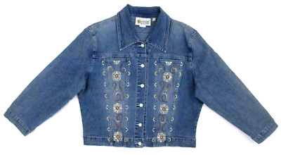Christine Alexander Swarovski Crystal Embellished Denim Jean Jacket MEDIUM MINT!