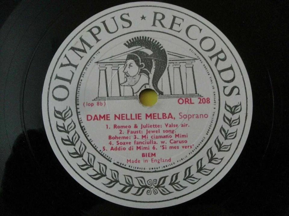 DAME NELLIE MELBA, SOPRANO VINYL LP OLYMPUS RECORDS HAMLET, FAUST, SI MES VERS - Image 4 of 4