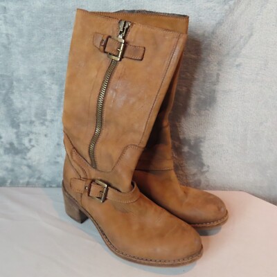 STEVEN Steve Madden Boots Womens 6 37 Nubuck Leather Harness Brown Made in Italy