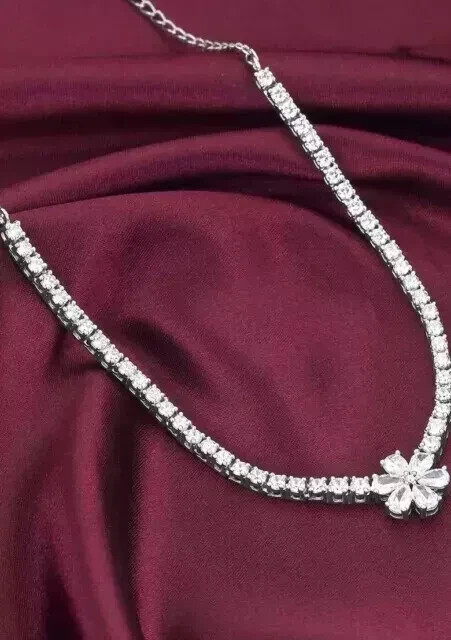 12-Piece Pear Cut Simulated Diamond Tennis Necklace in 14K White Gold Plated