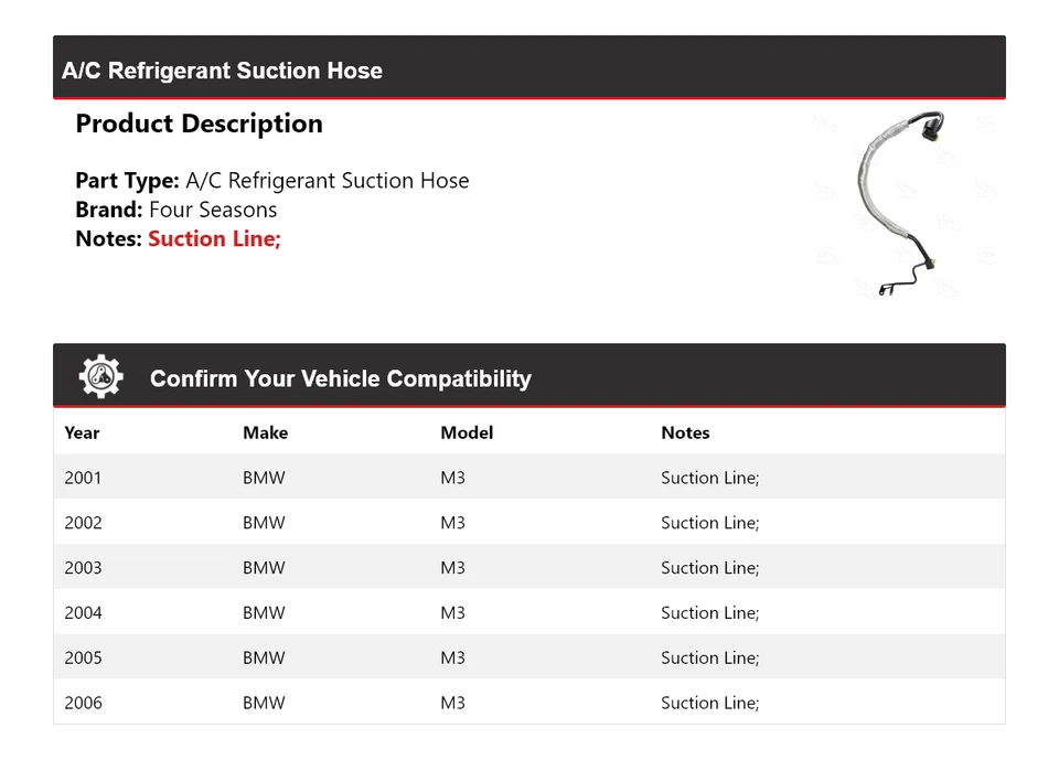 Manguera de succión de refrigerante aire acondicionado BMW M3 2001-2006 4 estaciones 2002 2003 2004 2005 Foto 2 de 4