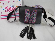 Justice Girls Black Tassle Fringe Initial M Purse Back To School
