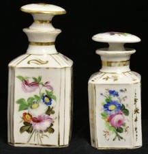 19c Old Paris Porcelain French Perfume Bottles c1800s Floral  Gold Decoration