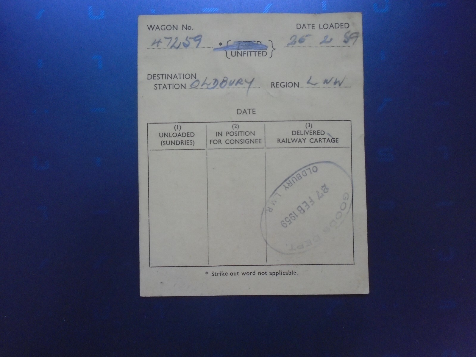 B.R. wagon label. Preston Butler Street Oldbury. 26 Feb, 1959. eBay