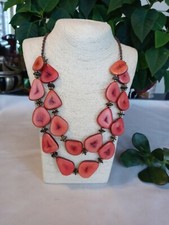 RED Handcrafted Tagua Nut Organic Necklace 2 Strands, made in ECUADOR Boutique