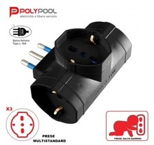 ADATTATORE TRIPLA MULTIPRESA SPINA 16A + 3 PRESE POLIVALENTI SCHUKO E ITALIANE N