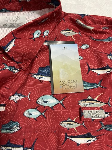 Ocean & Coast Men's Size XXL Red Fish Print Short Sleeve Fishing Shirt - Bild 3 von 6