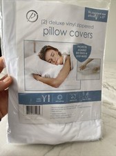 2 Deluxe Zippered Vinyl Pillow Covers Protects Against Bed Bugs standard size