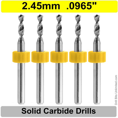 2,45 mm 0,0965 Zoll Hartmetallbohrer 1/8 Zoll Schaft FÜNF Stück - Premium Hartmetallbohrer - Bild 1 von 3